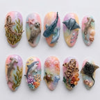 Handmade 3D Marine Life Press On Nails | Pastel Ocean Aquarium Art