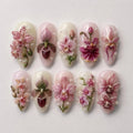 Hand Painted 3D Orchid Press On Nails, Luxury Botanical Floral Nails, Pink Orchid Nail Set, Realistic Flower Nails, Garden Nail Set
