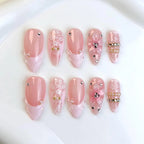 Blush Pink Lace Press On Nails, 3D Floral Nails, Bangel French Nails, Bridal Nails, Elegant Wedding Nails, Handmade Luxury Press On Nails