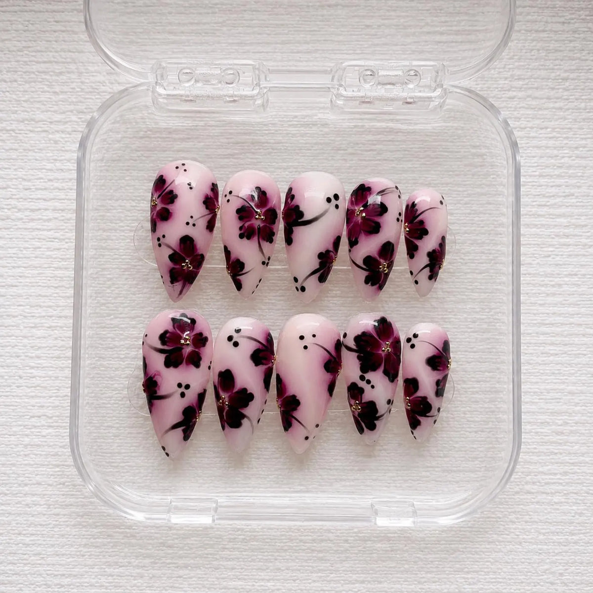 Pink Floral Almond Press On Nails | Handcrafted Y2K Nail Art Set