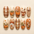 Handmade Pumpkin Press On Nails / Cozy Fall Nails / Autumn Plaid Nails / Cute Ghost Nails / Thanksgiving Press On Nails