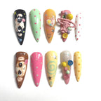 Hand Painted Kawaii Press On Nails | Anime Character Art, 3D Candy, Music Note