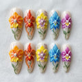 Handmade Kawaii Orchid Fairy Press On Nails | Cute 3D Smiling Orchid Flower Art | Colorful Fantasy Custom Nails