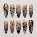 Handmade Spooky Elegant Halloween Press On Nails | Rose Gold Moon Ghost & Black Pumpkin Art | Witchy Ombre Custom Nails