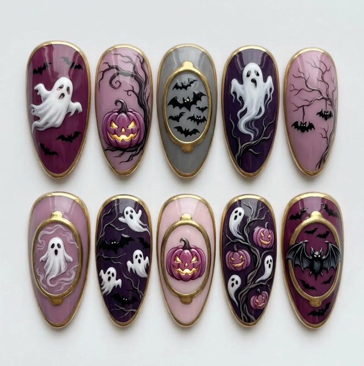 Black Orange Halloween Press On Nails, 3D Ghost Pumpkin Nail Art, Custom Gothic Long Nails (Copy)
