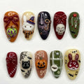 Spooky Halloween Press On Nails | Cute Kawaii Monster Vibes | Dark 3D Almond Nails | Spider Web Bat Nail | 3D Pumpkin Skull Bunny Nail