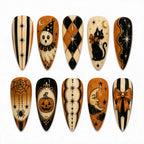 Handmade Vintage Halloween Press On Nails, Retro Spooky Autumn Set