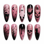 Gothic Halloween Press On Nails, 3D Ghost Bat Skull Pumpkin Cat, Horror Nail Set