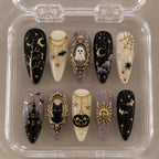 Gothic Halloween Press On Nails, Gothic Celestial Nails, Black Cat Ghost Nails, Moon Star Pumpkin Nails, Haunted House Nails, Holiday Nails