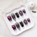 Pink Cat Eye Halloween Press On Nails, Black Cat Spider Nails, Pumpkin Spider Web Nail Art, Glitter Spooky Nails, Halloween Gift for Her