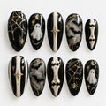 Handmade Black Gothic Halloween Press On Nails, Ghost Skeleton Nails, Spooky Bat Nail Art, Reusable False Nails, Dark Goth Set