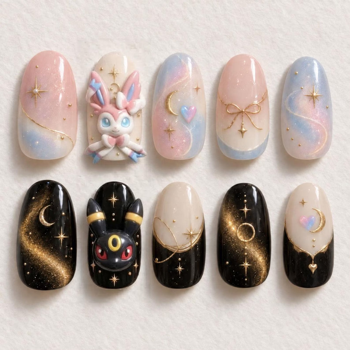 Handmade Pokemon Magical Dream Nails / Umbreon Sylveon Press Ons / Cute Anime Galaxy Fake Nails / Pastel Gothic Press On Nails