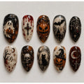 Handmade Press On Nails | Spooky Halloween Gothic | 3D Sculpted Ghost, Black Cat, Skull & Dripping Blood Nails Set