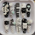 3D Treble Clef Press On Nails | Hand-Painted Piano Keys, Piglets, Gothic Cross