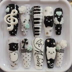 3D Treble Clef Press On Nails | Hand-Painted Piano Keys, Piglets, Gothic Cross
