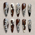 Classical Music Nails | Violin & Piano Press On | Symphony Nail Art | Woodgrain Fake Nails | Gold Music Notes | Long Almond Custom