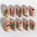 Handmade Western Halloween Press On Nails, Cowgirl Ghost Set, Skeleton & Cow Print Accents, Nails For Spooky Cowgirl Vibes