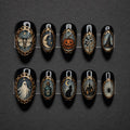 Gothic Halloween Press On Nails / Spooky Vintage Portrait Art / Black Gold Relief Nails / Witchy Celestial False Nails / Dark Academia Mani