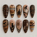 Luxury Gothic Halloween Ghost Pumpkin Press On Nails | 3D Gold Castle Black Cat Spider Web Fake Nails