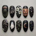 Gothic Halloween Press On Nails, Black Cat Ghost Nails, Pumpkin Nail Set, Celestial Moon Star Nails, Thistle Floral Dark Academia Nails