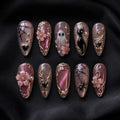 Pink Gothic Halloween Cat Ghost Press On Nails, Short Almond Spooky Nail Set