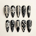 Handmade Skeleton Press On Nails, Spooky Ribcage & Floral Nail Set, Spiderweb Accents, Fake Nails For Dark Gothic Halloween Vibes