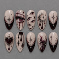 Dark Anime Press On Nails / Gothic Nails / Anime Eye Art / Burgundy Nails / Celestial Moon / Red Gem / Handmade Nail Art