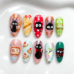 Anime Delivery Cat Press-On Nails | Hand-Painted Bakery, Radio, Storybook (Custom Almond)