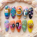 Kawaii Cartoon Press On Nails, Colorful Fantasy Character Nail Art, Y2K Pastel Nails, Handmade Reusable Fake Nails, Cute Statement Nails