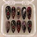 Gothic Black Cat Press On Nails, Dark Academia Fake Nails, 3D Gel Evil Eye Bow Nail Art, Baroque False Nails Set