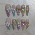 Pink Lavender Press On Nails, Gold Floral Nails, 3D Flower Nails, Elegant Romantic False Nails, Almond Nail Art, Luxury Handmade Set