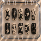 Rockstar Cat Press On Nails, Black White Rock & Roll Nail Art, Guitar Music Grunge Nails, Handmade Reusable Gel Set