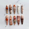 Cute Halloween Press On Nails, Fall Pumpkin Ghost Nails, Mushroom Nail Art, Cozy Autumn Nails, Cute Spooky Fake Nails, Handmade Set