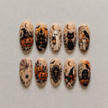 Spooky Halloween Pumpkin Witch Hat Ghost Black Cat Coffin Press On Nails | 3D Candle Raven Tombstone Fake Nails